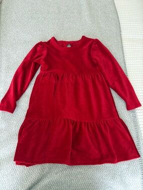 George Red Velvet Tiered Long-Sleeve Dress